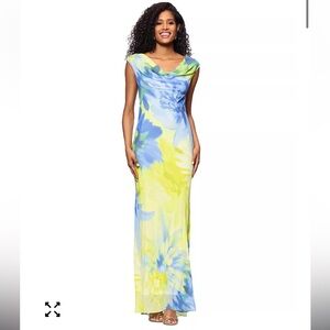 Betsy & Adam Chiffon floral print cowl neck sleeveless sheath gown size 2!